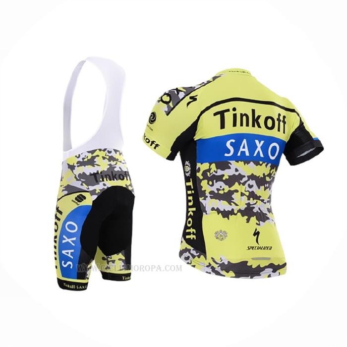 2015 Ropa Ciclismo Tinkoff Saxo Bank Negro Amarillo Mangas Corta y Culotte Corto